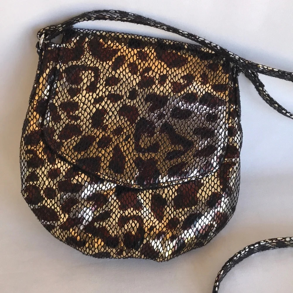 Leopard print purse with divided sections inside